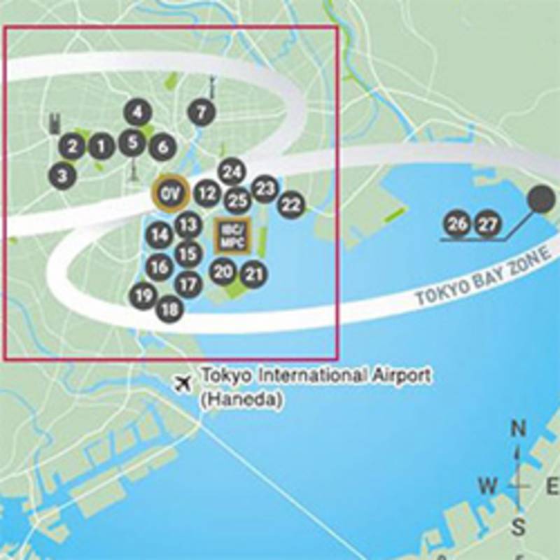 Olympische Austragungsorte rund um die Bucht von Tokio. Grafik: www.2020games