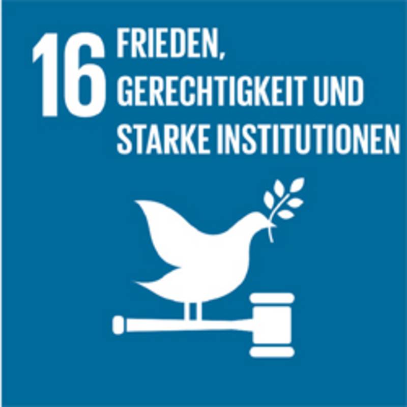 Die Sicherung von Frieden, Gerechtigkeit und starken Institutionen ist eines von 17 Zielen für nachhaltige Entwicklung, Grafik: UN