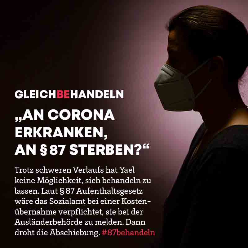 "An Corona erkranken, an §87 sterben?" Grafik: Ärzte der Welt e.V.