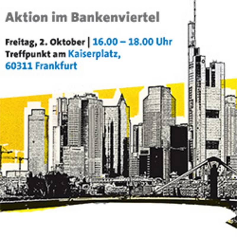 Öffentliche IPPNW-Aktion im Bankenviertel: Deutsche Banken finanzieren Krieg