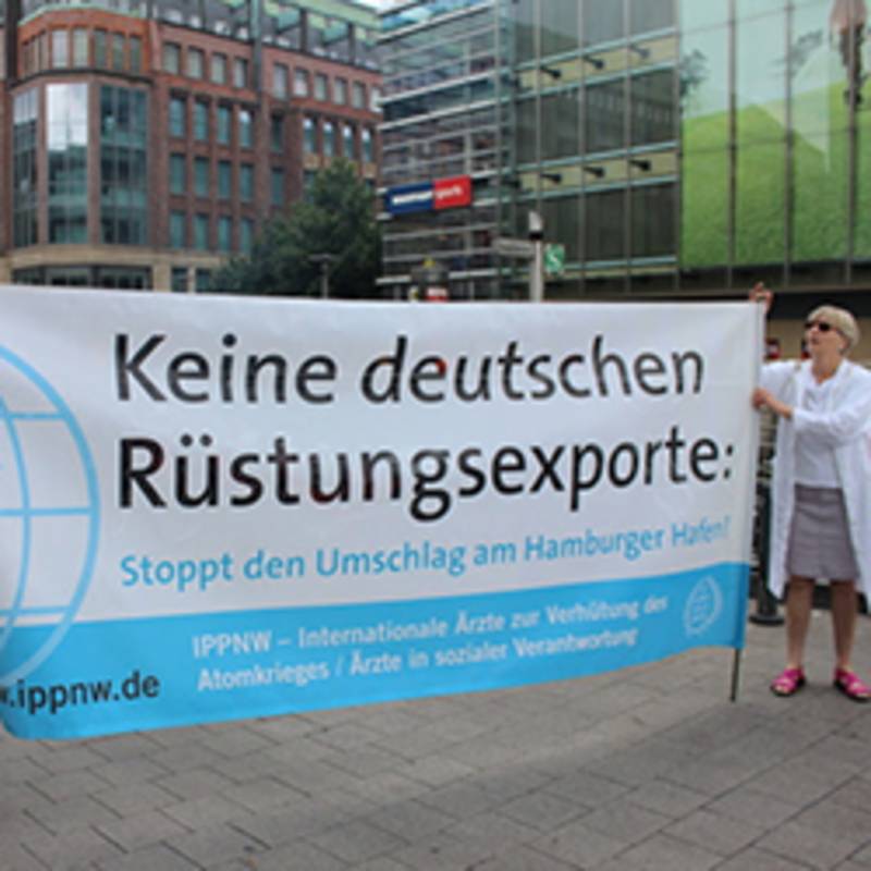 IPPNW-Protest gegen Rüstungsexporte anlässlich des G20-Gipfels in Hamburg, Foto: IPPNW