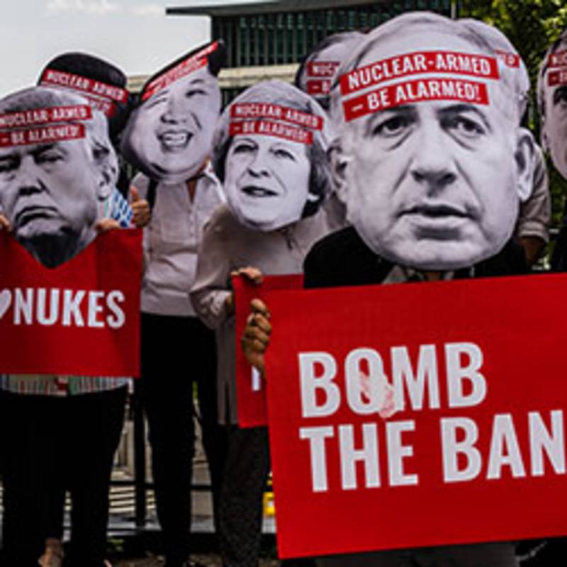 Protestaktion in New York anlässlich der UN-Verhandlungen über ein Atomwaffenverbot, Foto: Ralf Schlesener